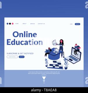 Online Education- Modern flat illustration. Landing page template. Easy to edit and customize. Stock Vector
