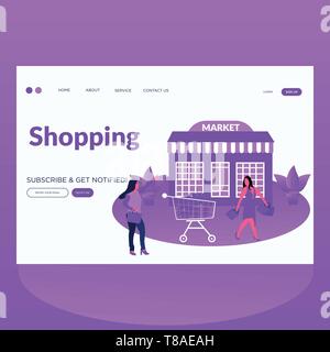Shopping Market- flat style vector illustration landing page for web. Stock Vector