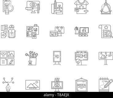 Company branding line icons, signs, vector set, outline illustration concept  Stock Vector