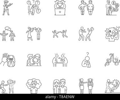 Conflict line icons, signs, vector set, outline illustration concept  Stock Vector