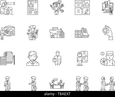 Building contractors line icons, linear signs, vector set, outline ...
