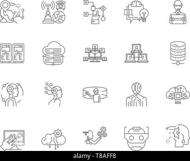 Data science line icons, signs, vector set, outline illustration concept  Stock Vector