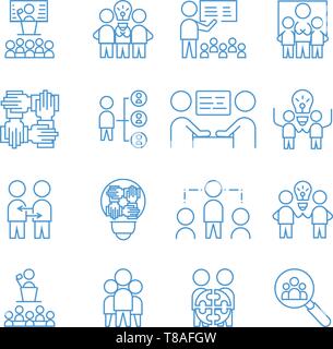 Simple Set of Team Work icon. vector blue linear sign symbol Stock Vector