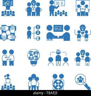 Simple Set of Team Work icon. vector glyph style blue color sign symbol Stock Vector