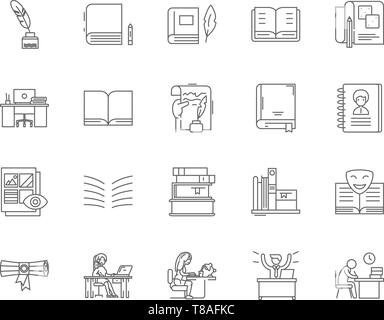 Diary line icons, signs, vector set, outline illustration concept  Stock Vector