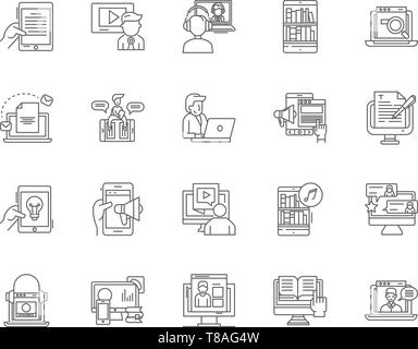 Ebook reading line icons, signs, vector set, outline illustration concept  Stock Vector