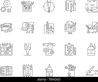 Editing services line icons, signs, vector set, outline illustration concept  Stock Vector