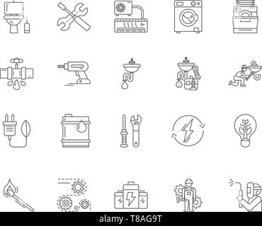 Electrical appliance repairs line icons, signs, vector set, outline illustration concept  Stock Vector