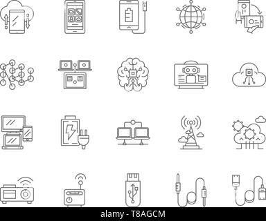 Electronic connectors line icons, signs, vector set, outline illustration concept  Stock Vector