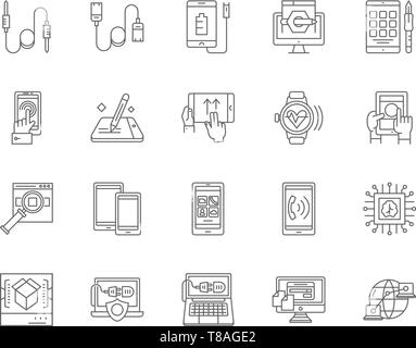 Electrronic computers line icons, signs, vector set, outline illustration concept  Stock Vector