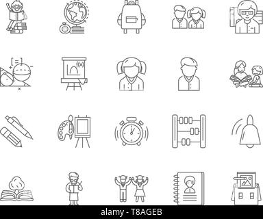 Elementary school line icons, signs, vector set, outline illustration concept  Stock Vector