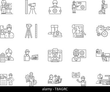 Engineering and surveing services line icons, signs, vector set, outline illustration concept  Stock Vector