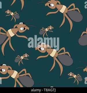 Cute ants image. Seamless vector vector pattern Stock Vector