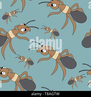 Cute ants image. Seamless vector vector pattern Stock Vector