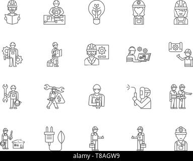 Engineers electrical line icons, signs, vector set, outline illustration concept  Stock Vector