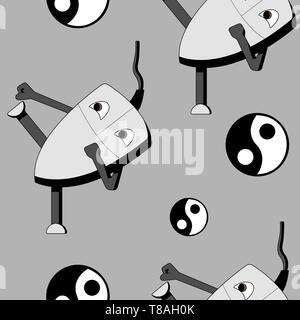 Kung fu computer mouse. seamless vector pattern Stock Vector