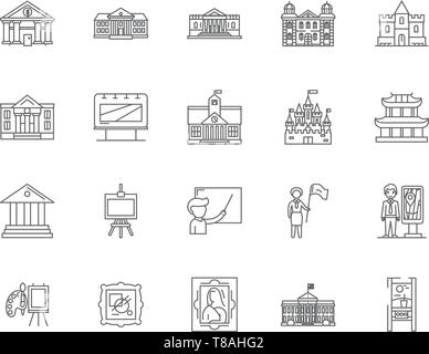 Exhibition centre line icons, signs, vector set, outline illustration concept  Stock Vector