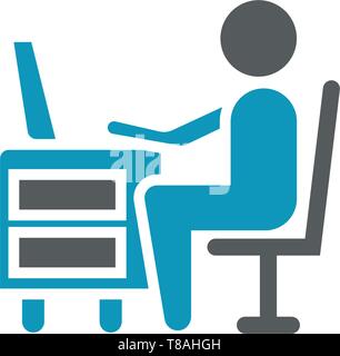 Office working- Office working with laptop vector icon Stock Vector