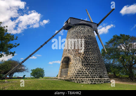 A sugar windmill at Betty's Hope, a former sugar plantation. Antigua. Stock Photo