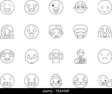 Faces & emotions line icons, signs, vector set, outline illustration concept  Stock Vector