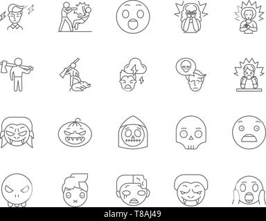 Fear line vector icons and signs. Phobia, Apprehension, Dread, Terror ...