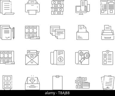 Files and documents line icons, signs, vector set, outline illustration concept  Stock Vector