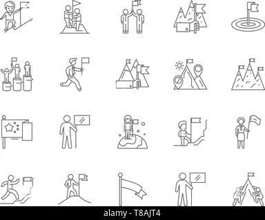 Flags line icons, signs, vector set, outline illustration concept  Stock Vector