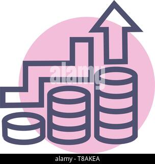 growth or business success or increase business icon. vector clean business growth icon with coin and up arrow Stock Vector