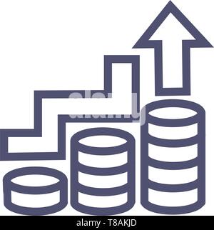 growth or business success or increase business icon. vector clean business growth icon with coin and up arrow Stock Vector