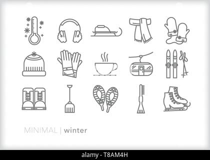 Set of 15 winter line icons celebrating the season Stock Vector