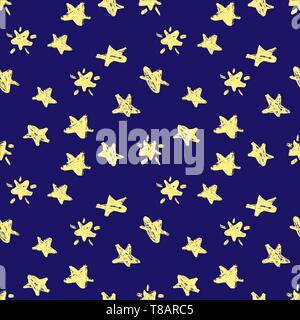 Hand drawn grunge stars seamless pattern. Modern ink background. Dry brush print with stars for decoration. Vector illustration. Stock Vector