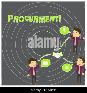 Writing note showing Procurment. Business concept for action of acquiring military equipment and supplies Stock Photo