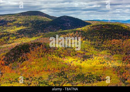Canada, province of Quebec, Charlevoix region, mountains and boreal forest in the colors of Indian summer (aerial view) Stock Photo