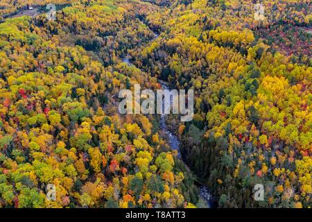 Canada, province of Quebec, the Charlevoix region seen from the sky, river and forest in the colors of Indian summer (aerial view) Stock Photo
