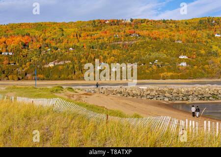 Canada, Province of Quebec, Charlevoix region, Baie-Saint-Paul, the Rivière du Gouffre tributary of the left bank of the St. Lawrence River, the beach and its walkers Stock Photo