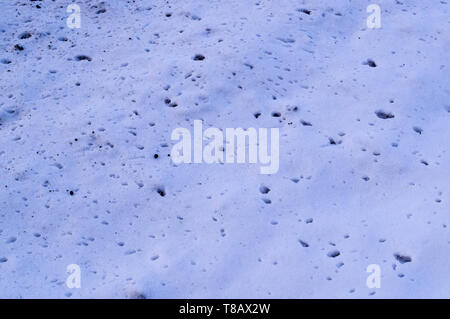 splats of dirt on the white snow near the road texture. background, seasonal Stock Photo
