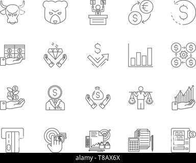 Forex trading linear icons set. Currency, Pip, Leverage, Margin, Bid ...