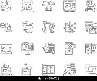Forums and message boards line icons, signs, vector set, outline illustration concept  Stock Vector