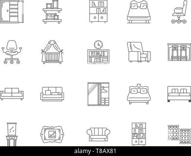 Furniture decor studio line icons, signs, vector set, outline illustration concept  Stock Vector