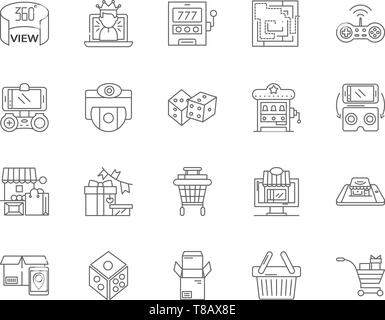 Game shops line icons, signs, vector set, outline illustration concept  Stock Vector