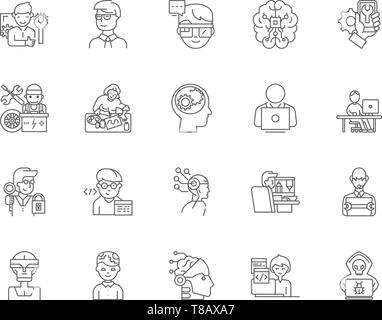 Geeks,nerds line icons, signs, vector set, outline illustration concept  Stock Vector