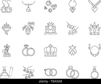 Gems and precious stones line icons, signs, vector set, outline illustration concept  Stock Vector