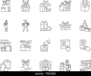 Gift shops line icons, signs, vector set, outline illustration concept  Stock Vector