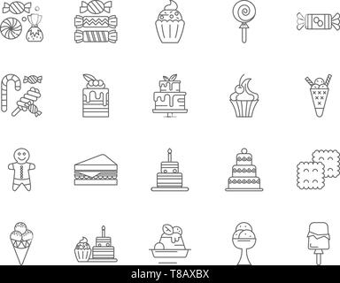 Gourmet candy cart line icons, signs, vector set, outline illustration concept  Stock Vector