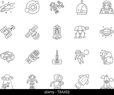 Guided missiles space line icons, signs, vector set, outline illustration concept  Stock Vector