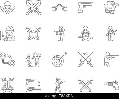 Gun dealers line icons, signs, vector set, outline illustration concept  Stock Vector