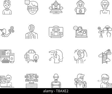 Hackers line icons, signs, vector set, outline illustration concept  Stock Vector