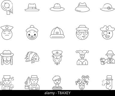 Hats sales and hire line icons, signs, vector set, outline illustration concept  Stock Vector