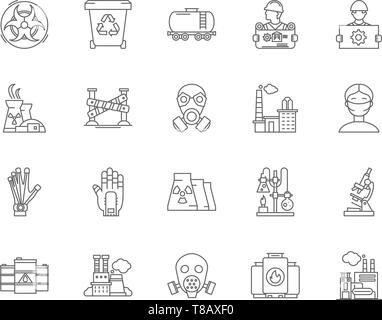 Hazardous waste management line icons, signs, vector set, outline illustration concept  Stock Vector