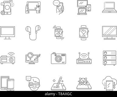 High tech line icons, signs, vector set, outline illustration concept  Stock Vector